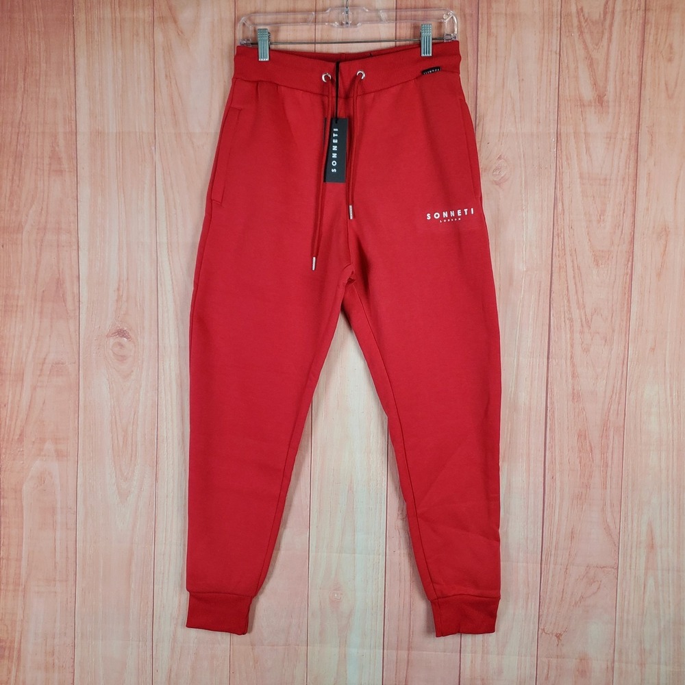 Sonneti London Sweatpants Mens 2XL Red Fleece Lined Tapered Leg Athletic Jogger